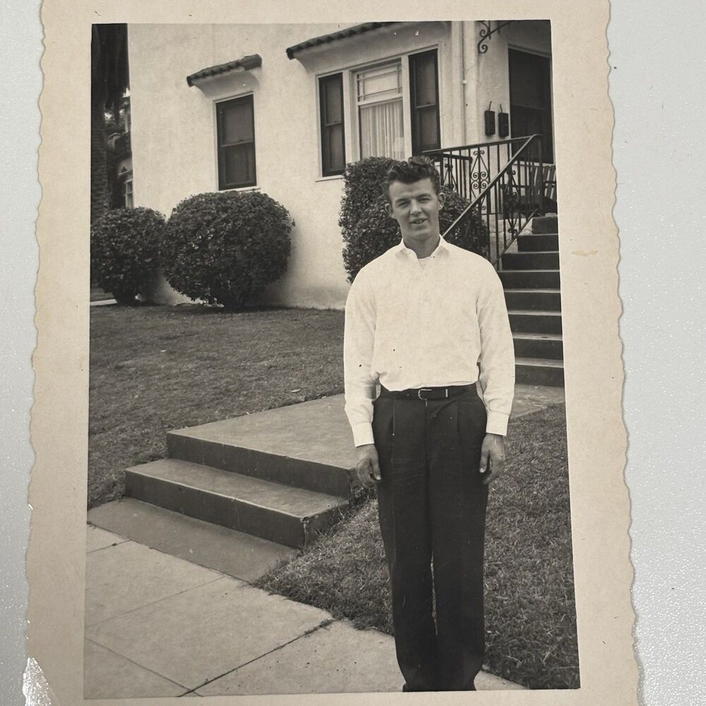 Vintage Photo 1950s Man Handsome Ugly Architecture Gay Interest Dual Mailboxes